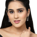 Rose Gold-Plated Gunmetal Toned White American Diamond studded Contemporary Drop Earrings