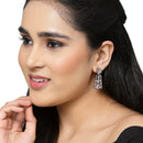 Rose Gold-Plated Gunmetal Toned White American Diamond studded Contemporary Drop Earrings