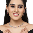 Rhodium-Plated Red American Diamond Studded Disc-Shaped Necklace & Earrings Jewellery Set