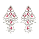 Rhodium-Plated Red & White American Diamond studded Triangular Shaped Drop Earrings