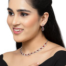 Rhodium-Plated Red American Diamond Studded Disc-Shaped Necklace & Earrings Jewellery Set