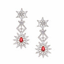 Rhodium-Plated Red & White Dribble Shape American Diamonds Studded Necklace & Earrings Jewellery Set