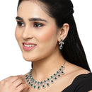 Rhodium-Plated Green American Diamond Studded Designer Necklace & Earrings Jewellery Set