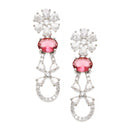 Rhodium-Plated Red American Diamond studded Floral Shaped Drop Earrings