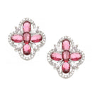 Rhodium-Plated Red American Diamond studded Floral Shaped Stud Earrings