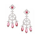 Rhodium-Plated Red Baguette Teardrops American Diamonds Studded Necklace & Earrings Jewellery Set