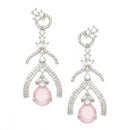 Rhodium-Plated Pink American Diamond studded Teardrop & Quirky Shaped Drop Earrings