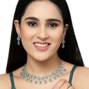 Rhodium-Plated Lime Green American Diamond Studded Designer Necklace & Earrings Jewellery Set
