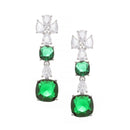 Rhodium-Plated Green Square American Diamonds Studded Pendulous Necklace & Earrings Jewellery Set