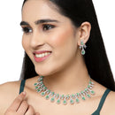 Rhodium-Plated Lime Green American Diamond Studded Designer Necklace & Earrings Jewellery Set
