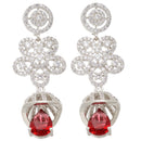 Rhodium-Plated Red American Diamond studded Dome & Teardrop Shaped Jhumka Earrings