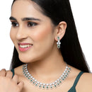 Rhodium-Plated Green American Diamonds Studded Voguish Necklace & Earrings Jewellery Set