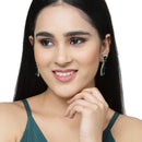 Rhodium-Plated Green & White American Diamond studded Teardrop Shaped Drop Earrings