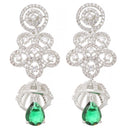Rhodium-Plated Green American Diamond studded Dome & Teardrop Shaped Jhumka Earrings