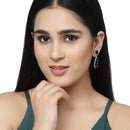 Rhodium-Plated Navy Blue & White American Diamond studded Teardrop Shaped Drop Earrings