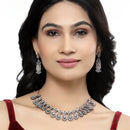 Rose Gold-Plated Gunmetal Toned White American Diamond Studded Traditional Touch Necklace & Earrings Jewellery Set