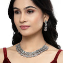 Rose Gold-Plated Gunmetal Toned Sea Green American Diamonds Studded Choker Necklace & Earrings Jewellery Set