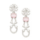 Rhodium-Plated Pink American Diamond studded Floral Shaped Drop Earrings