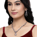 Rose Gold-Plated Gunmetal Toned Pink American Diamond Studded Teardrop & Floral Shape Jewellery Set