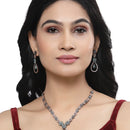 Rose Gold-Plated Gunmetal Toned Sea Green American Diamond Studded Teardrop & Floral Jewellery Set