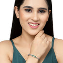 Rhodium Plated Silver Toned Square Emerald Green  American Diamond Studded Bracelet