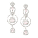 Rhodium-Plated Pink American Diamond studded Circular Shaped Drop Earrings