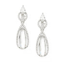 Rhodium-Plated White American Diamond studded Handcrafted Long Teardrop Shaped Drop Earrings