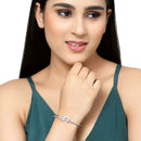 Rhodium Plated Silver Toned Round Sea Green American Diamond Studded  Bracelet