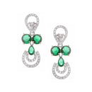 Rhodium-Plated Green American Diamonds Studded Contemporary Necklace & Earrings Jewellery Set
