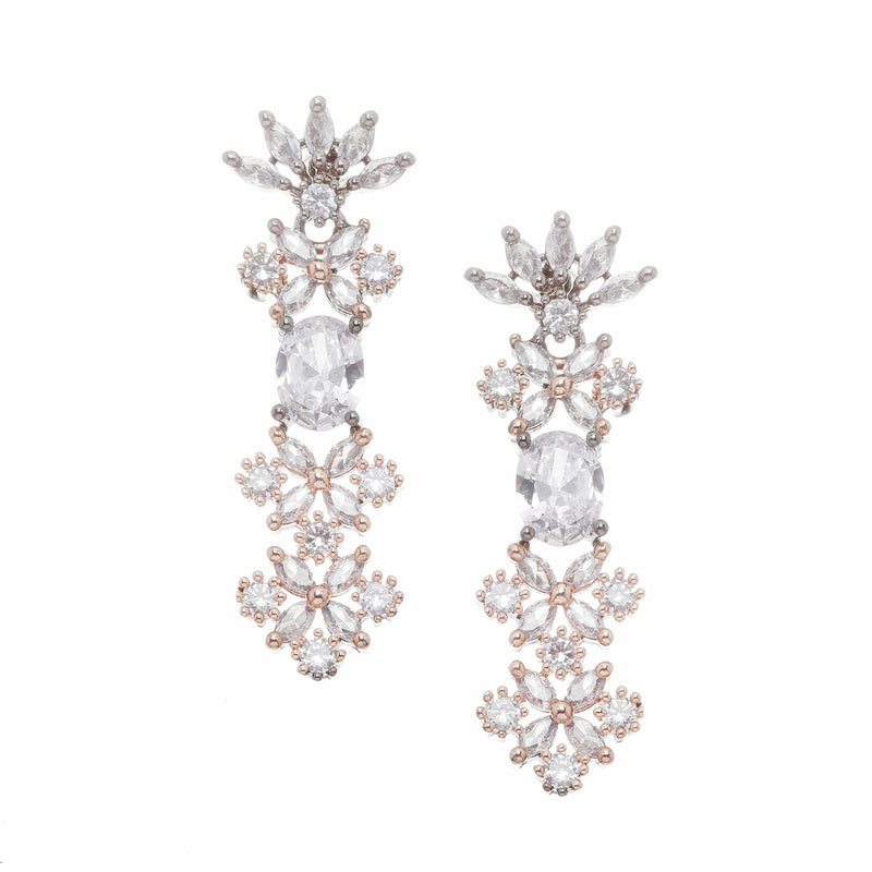 Rose Gold-Plated Gunmetal Toned White American Diamonds Studded Wacky Necklace & Earrings