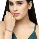 Rhodium-Plated Silver Toned White Teardrop Shape American Diamond Studded Bracelet