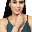 Rhodium-Plated Silver Toned White Teardrop Shape American Diamond Studded Bracelet