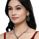 Rose Gold-Plated Gunmetal Toned Pink American Diamond Studded Star & Leaf Shaped Jewellery Set