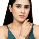 Rhodium Plated Silver Toned Square Pink American Diamond Studded Bracelet