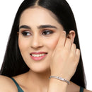 Rhodium Plated Silver Toned Square Pink American Diamond Studded Bracelet