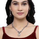 Rose Gold-Plated Gunmetal Toned White American Diamond Studded Teardrop & Floral Shape Jewellery Set