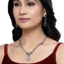 Rose Gold-Plated Gunmetal Toned White American Diamond Studded Teardrop & Floral Shape Jewellery Set
