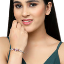 Rhodium-Plated Silver Toned Square Shaped Red American Diamond Studded Bracelet