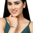 Rhodium-Plated Silver Toned Square Shaped Red American Diamond Studded Bracelet