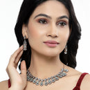 Rose Gold-Plated Gunmetal Toned Sea Green American Diamond Studded Traditional Touch Necklace & Earrings Jewellery Set