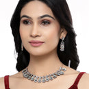Rose Gold-Plated Gunmetal Toned Sea Green American Diamond Studded Traditional Touch Necklace & Earrings Jewellery Set