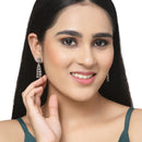 Rose Gold-Plated Gunmetal Toned White American Diamond studded Classic Drop Earrings