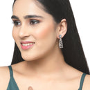 Rose Gold-Plated Gunmetal Toned White American Diamond studded Classic Drop Earrings