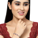 Rhodium Plated Silver Toned Square Ruby Red American Diamond Studded Bracelet