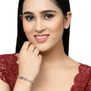 Rhodium Plated Silver Toned Square Ruby Red American Diamond Studded Bracelet