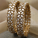 Gold-Plated White Kundan studded Designer Floral Style Bangles Jewellery Set (Set Of 2)