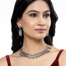 Rose Gold-Plated Gunmetal Toned Pink American Diamond Studded Traditional Touch Necklace & Earrings Jewellery Set