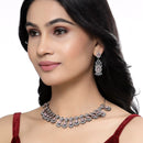 Rose Gold-Plated Gunmetal Toned Pink American Diamond Studded Traditional Touch Necklace & Earrings Jewellery Set