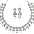 Rhodium-Plated Green American Diamonds Studded Voguish Necklace & Earrings Jewellery Set