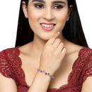 Rhodium-Plated Silver Toned Square Red American Diamond Studded Bracelet